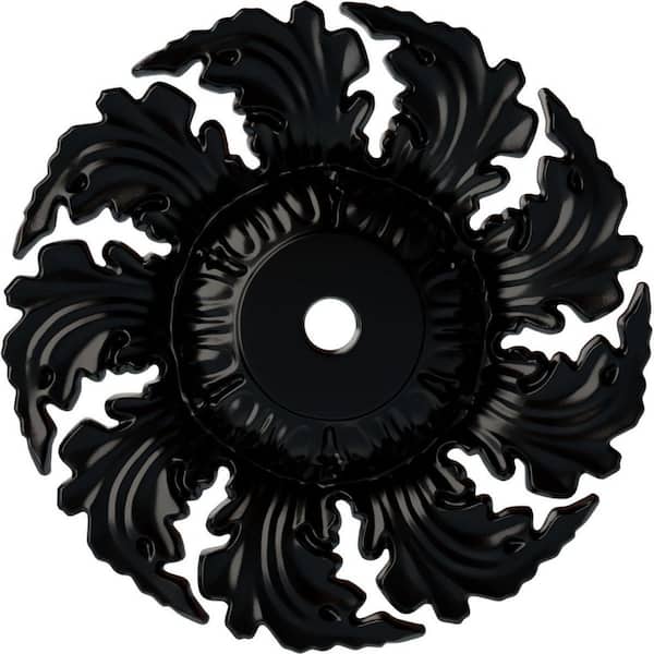 Ekena Millwork 14-5/8" x 2-1/4" Needham Urethane Ceiling Medallion (Fits Canopies upto 4-1/4"), Hand-Painted Jet Black