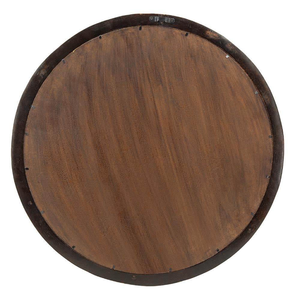 Small Round Dark Brown Mango Wood Decorative Mirror