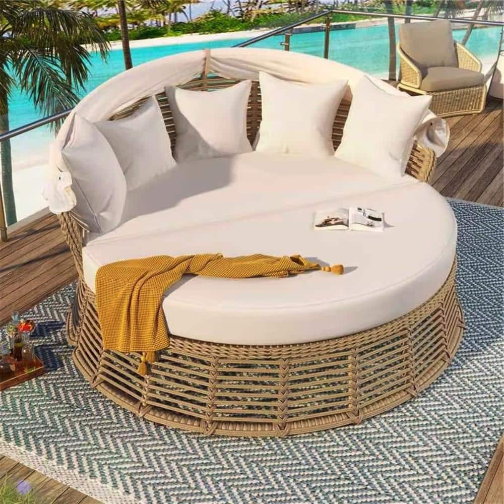 Rattan Outdoor Patio Daybed with Retractable Canopy and Cushions for Relaxing Poolside Comfort price history on PriceWatchPro