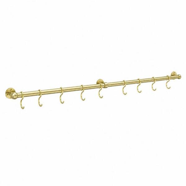 39.4 in. Brass Stainless Steel Wall Mounted Pot Rack, Hanging Pot and Pan Rack with S Hooks for Kitchen