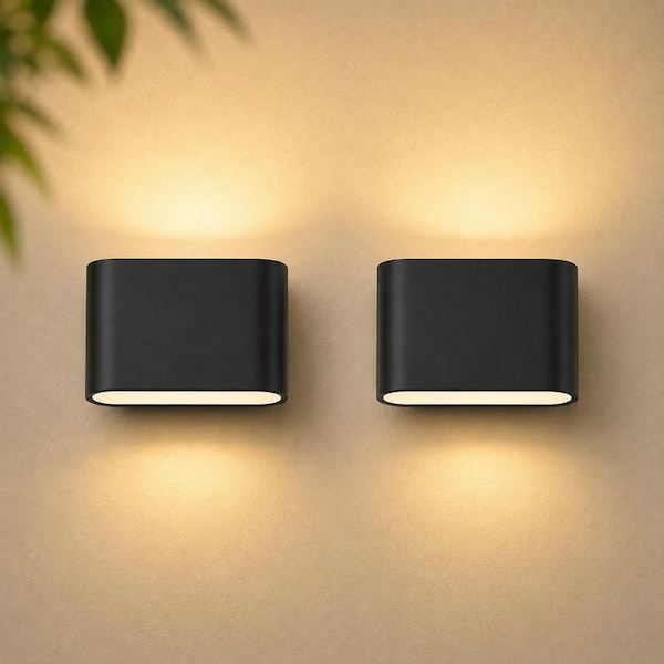 6 in. 1-Light Black LED Wall Sconces 2 Pack Modern Up Down Hardwired Wall Lights for Living Room Bedroom Hallway