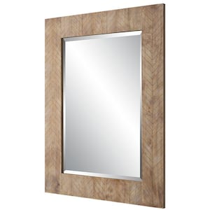 28.5 in. W x 38.5 in. H Wooden Frame Brown Wall Mirror