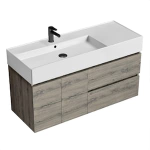 Block 47.6 in. W x 18.1 in. D x 25.2 in. H Modern Bathroom Vanity in Grey Oak With White Ceramic Top