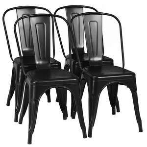 Black Stackable Metal Dining Side Chairs Bar Stool with Ergonomic Backrest (Set of 4)