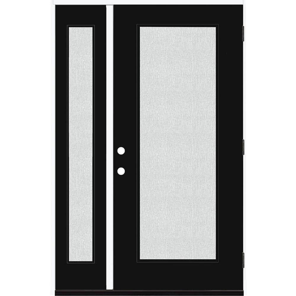 Legacy 51 in. x 80 in. Full Lite Rain Glass LHOS Primed Black Finish Fiberglass Prehung Front Door with 12 in. SL price history on PriceWatchPro