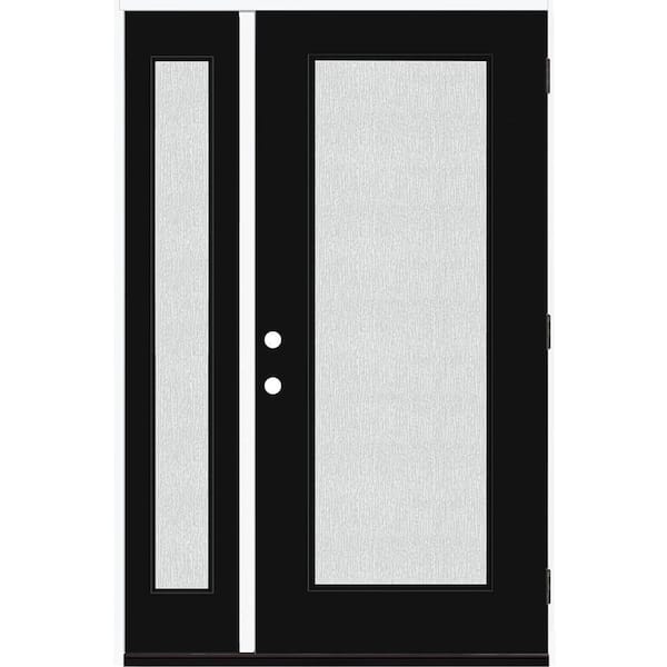 Steves & Sons Legacy 51 in. x 80 in. Full Lite Rain Glass LHOS Primed Black Finish Fiberglass Prehung Front Door with 12 in. SL