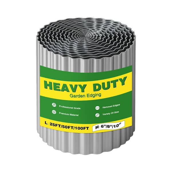 25 L x 8 H x 7.2 in. ft. Corrugated Rubber Landscape Border Flexible Hemmed Safety Edge Silver Galvanized Steel Edging