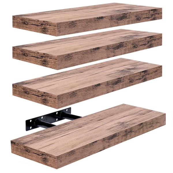 Floating Shelves, Wall Mounted for Home Decor, 16.25 in. W x 5.5 in. D Mahogany Wood Decorative Wall Shelf (Set of 4)
