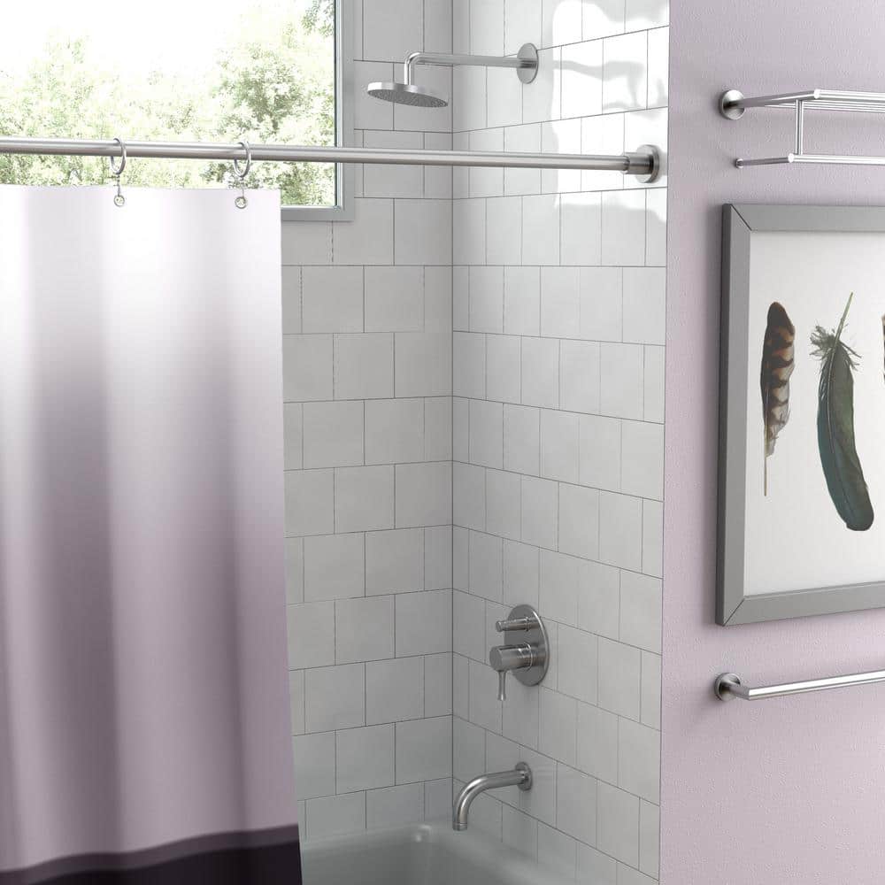 Modern Satin Nickel 60" Wall Mounted Straight Shower Curtain Rod