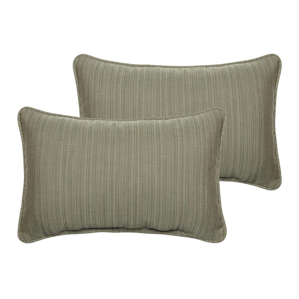 Sunbrella Textured Green Rectangular Outdoor Corded Lumbar Pillows (2-Pack)