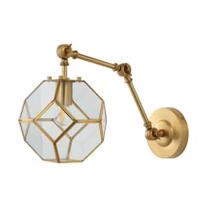 Honeycomb 7.5 in. 1-Light Brass Gold/Clear Modern Contemporary Arm-Adjustable Iron/Glass LED Sconce