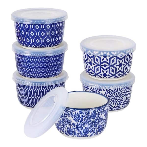 6 oz. Ceramic Round Ramekin Bowls with Silicone Lids Oven Safe Mini Souffle Dessert Cups for Baking, (Set of 6)