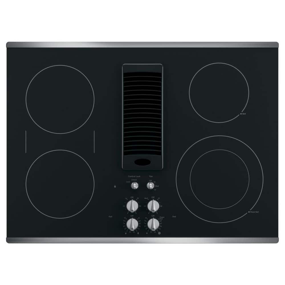 GE Profile 30 in. Downdraft Electric Cooktop in Stainless Steel with 4 Elements, Silver