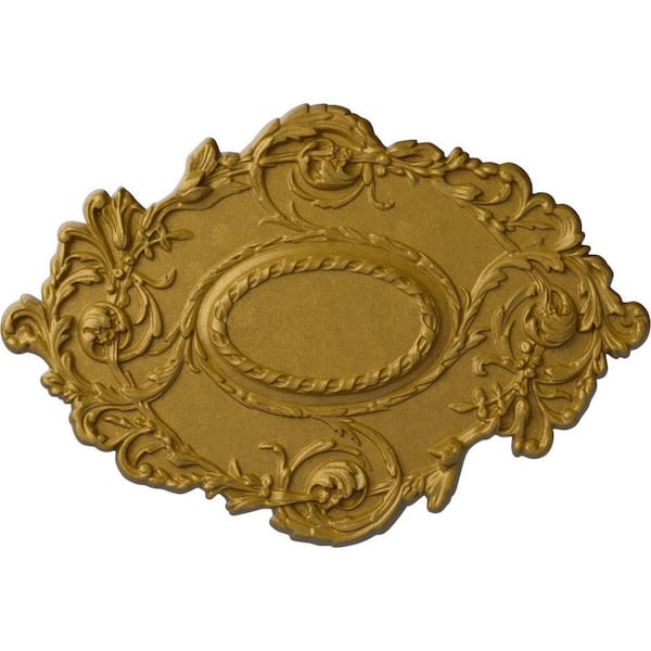 Ekena Millwork 30-3/8 in. W x 20-3/4 in. H x 1 in. Kinsley Flowing Leaf Urethane Ceiling Medallion, Pharaohs Gold