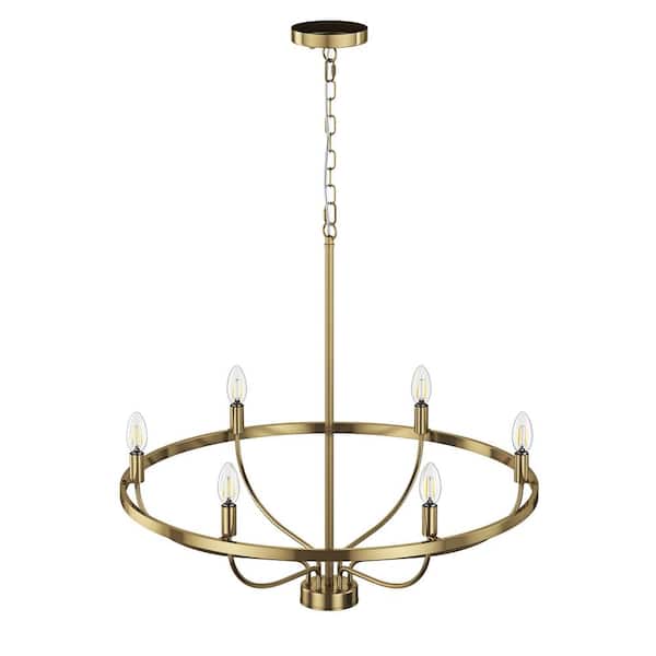 aiwen Farmhouse 28.14 in. 6-Light Gold Chandelier Classic Candle Ceiling  Light OGL-871-GOLD
