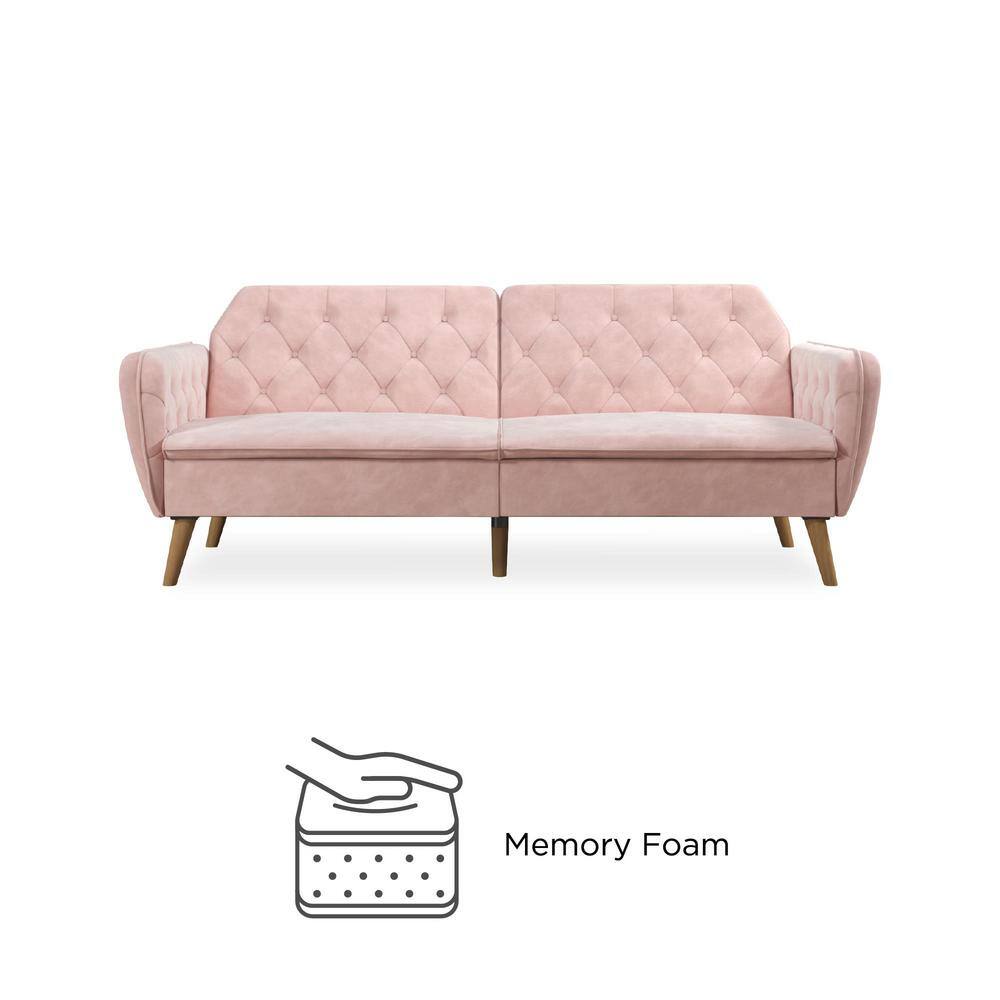 Pink Tufted Faux Leather Twin Sleeper Sofa with Memory Foam