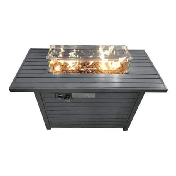 Zeus & Ruta 42 in. W x 20 in. H Rectangular Gray Propane Gas Fire Pit Table 50,000 BTU with Glass Windscreen Protector for Patio