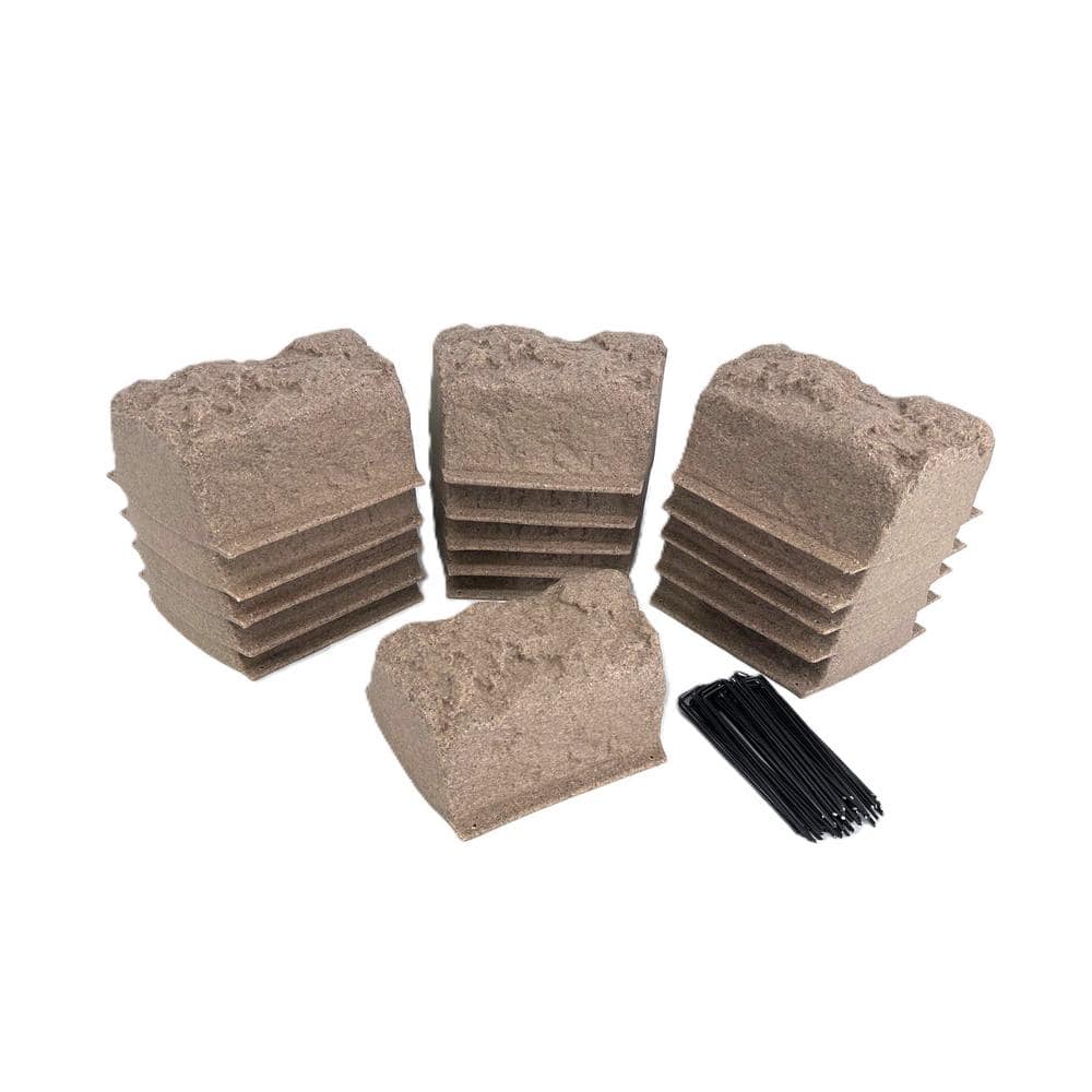 10 in. L x 4 in. W x 4 in. H Small Plastic Block Edging 16-Piece Kit in Tan
