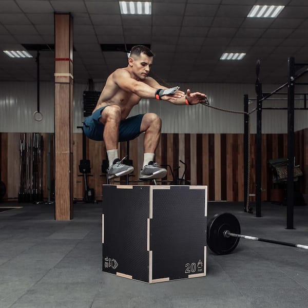 3-in-1 Plyometric Jump Box, 20/18/16 in. Adjustable Wooden Platform, Anti-Slip Fitness Exercise Step-Up Box for Home Gym