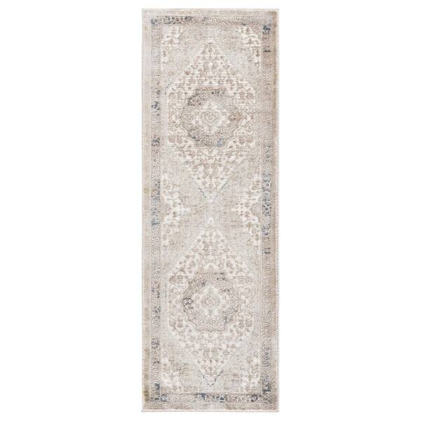 Prestige 2 ft. x 6 ft. Beige/Teal Medallion Runner Rug