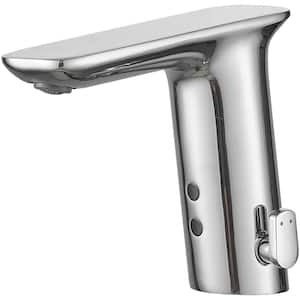Battery Powered Touchless Single Hole Bathroom Faucet With Temperature Mixing Valve In Polished Chrome
