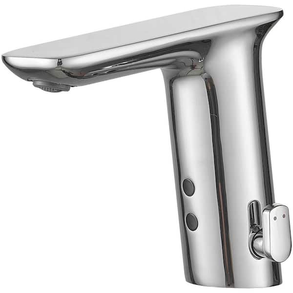 BWE Battery Powered Touchless Single Hole Bathroom Faucet With Temperature Mixing Valve In Polished Chrome