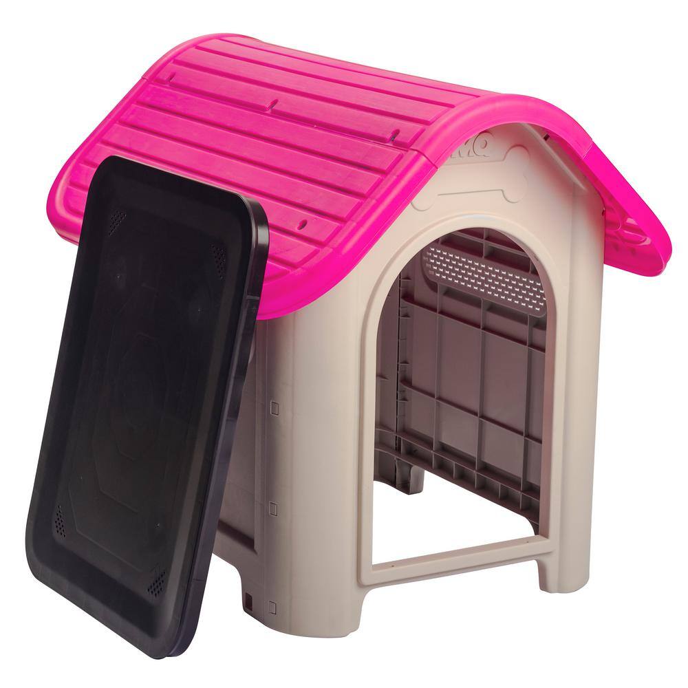 Magenta and Beige Polypropylene Dog House with Bowl for Small/Medium Breeds