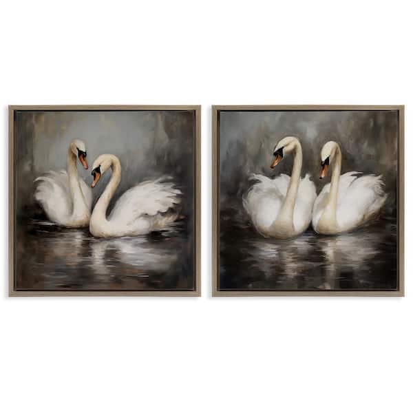 Stupell Industries Twin Swans with Reflections by Novae 2-Pieces Brown Floater Frame Animal Graphic Art Print 25 in. x 25 in.
