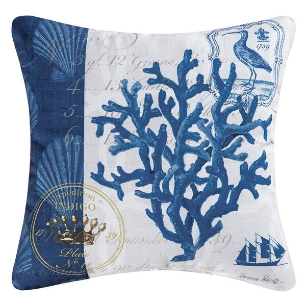 C&F HOME Blue Indigo Coral Indoor/Outdoor 18 in. x 18 in. Standard Throw Pillow