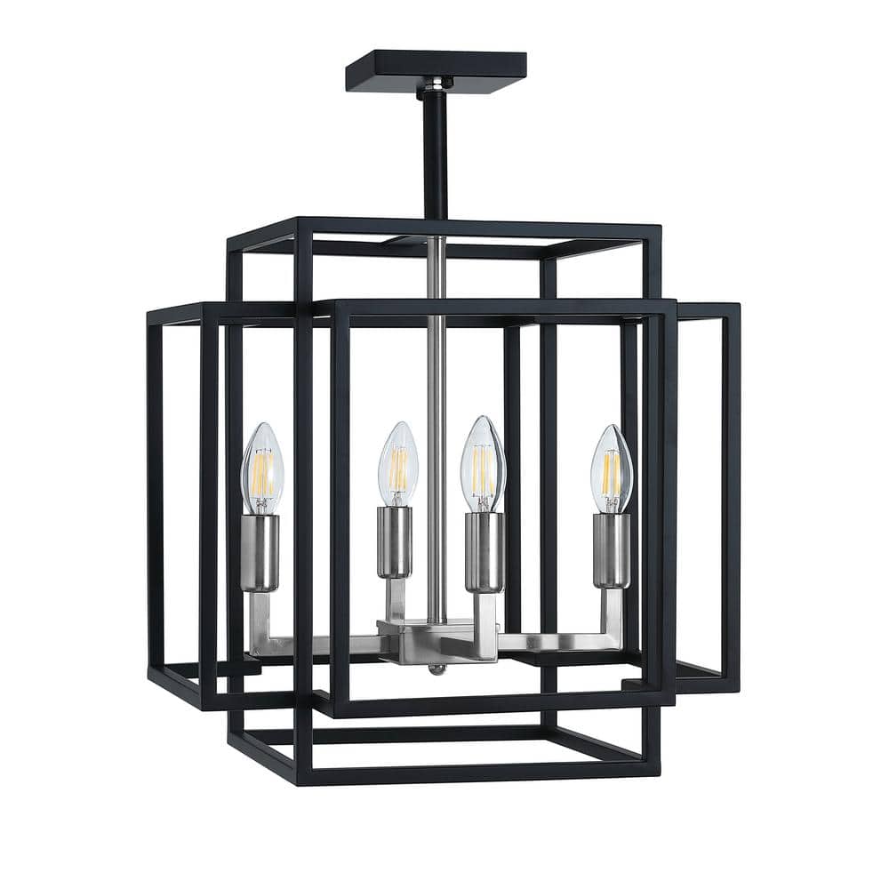 18.1 in. 4-Light Black Industrial Farmhouse Semi Flush Mount Ceiling Light