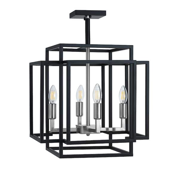 aiwen 18.1 in. 4-Light Black Industrial Farmhouse Semi Flush Mount Ceiling Light