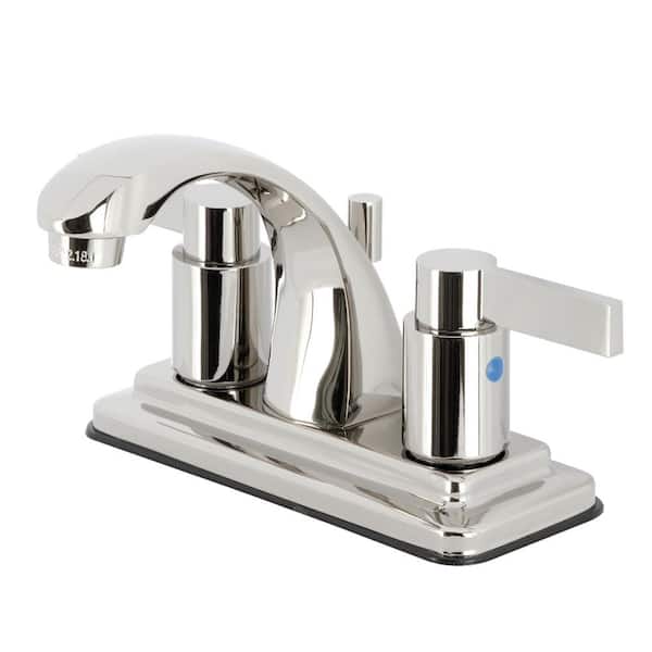 Kingston Brass NuvoFusion 4 in. Centerset 2-Handle Bathroom Faucet with Pop-Up Drain in Polished Nickel