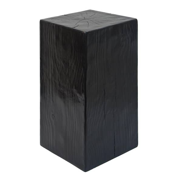 Medium Size Wood-Look Square-Column End Table, H27.75 in. Wood-Like Distressed Finish, Indoor Outdoor Use, Black Color