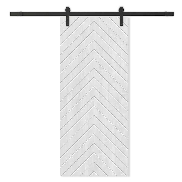 CALHOME 30 in. x 96 in. White Stained Pine Wood Modern Interior Sliding Barn Door with Hardware Kit