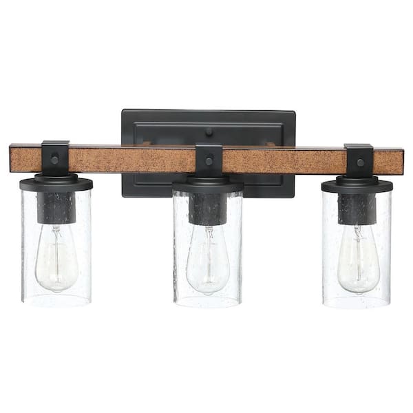 Uixe 22 in. 3-Light Barnwood And Matte Black Vanity Light SS-41583 ...