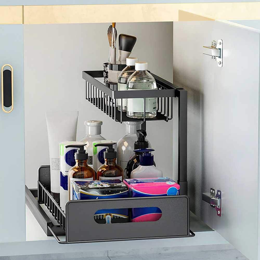 2-Tier Under Sink Organizers, Pull Out Under Cabinet Basket Storage Shelf S