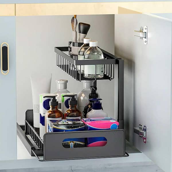 Unbranded 2-Tier Under Sink Organizers, Pull Out Under Cabinet Basket Storage Shelf Sliding Drawer for Kitchen and Bathroom