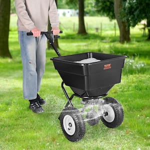 Broadcast Spreader 100 lbs. Walk-Behind Turf Spreader with 12 in. Wheels Steel Push Fertilizer Spreader Garden Seeder