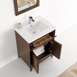 Cambridge 24 in. Vanity in Antique Coffee with Porcelain Vanity Top in White with White Ceramic Basin and Mirror