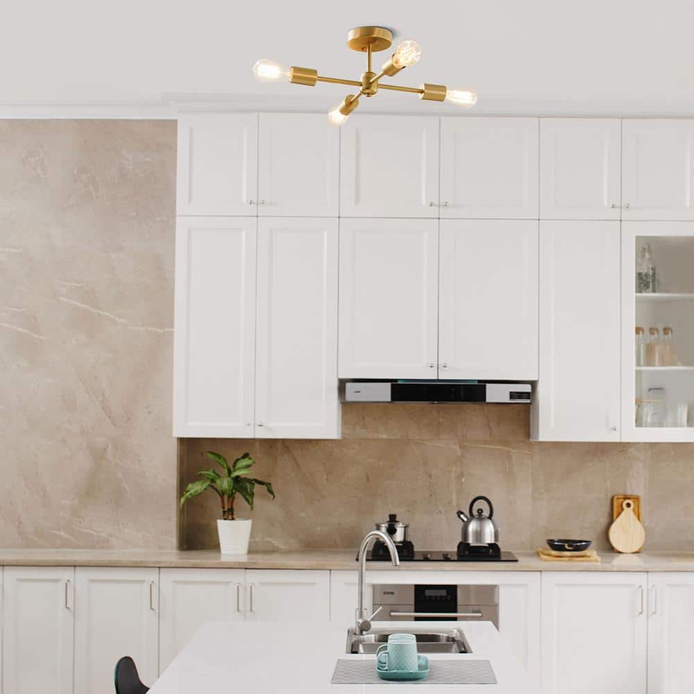 Matte Brass 17" Modern Globe Sputnik Ceiling Light