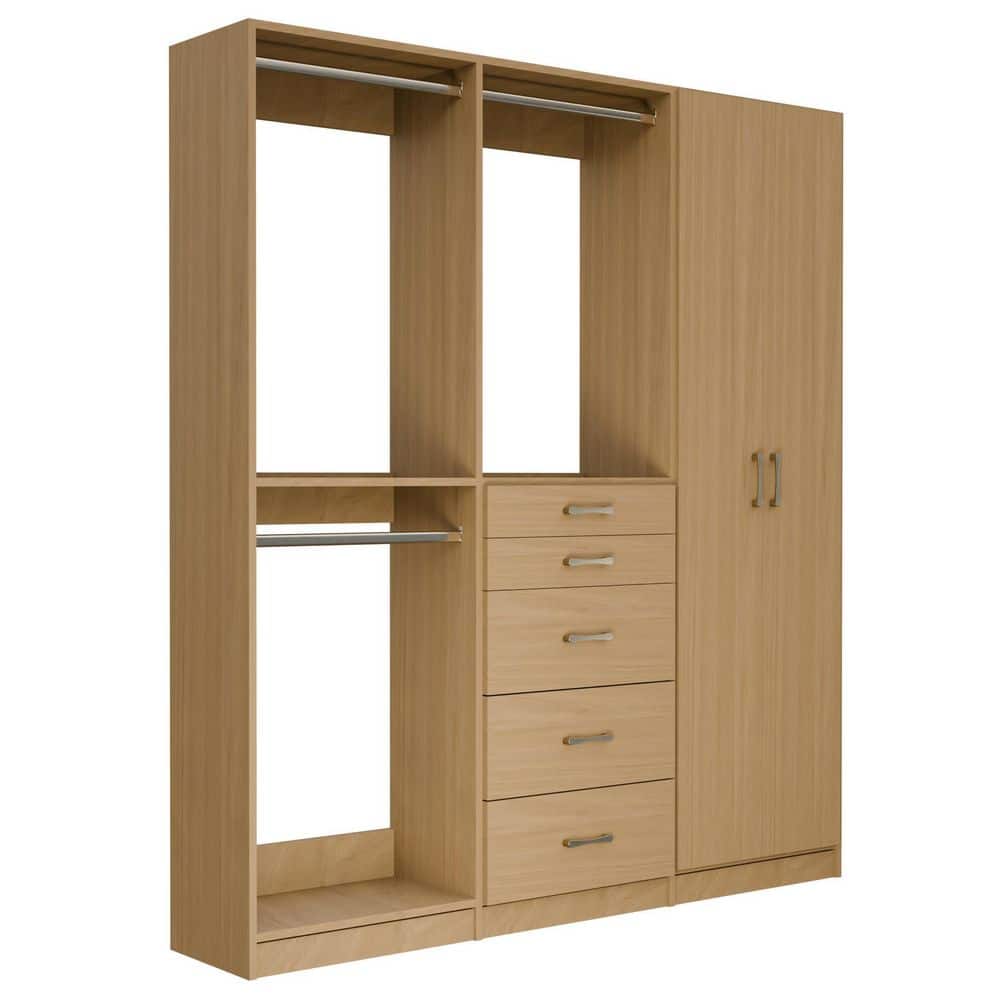 Alto Collection 60 in W Oak Wall Mounted Double Hang, 5-Drawer w Hang and Shelves w Full Doors Wood Closet System price history on PriceWatchPro