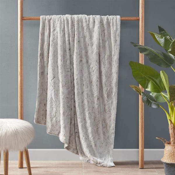 Madison Park Marselle Snow Leopard Faux Fur Throw Blanket MP50