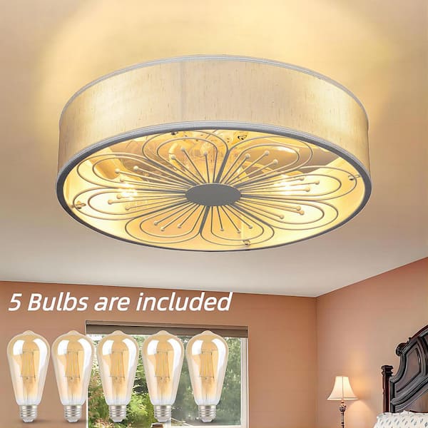 19.9 in. Low Profile LED Modern Indoor Plum Blossom-Shape White Flush Mount Ceiling Fan with Light and Remote control