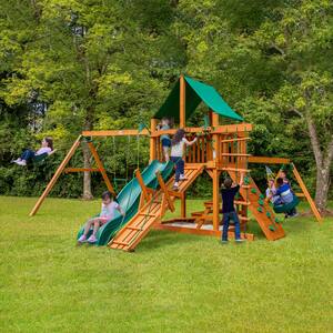 Gorilla Playsets Avalon Wood Swing Set with Vinyl Canopy and Trapeze Arm, for Ages 3-11, 01-1079