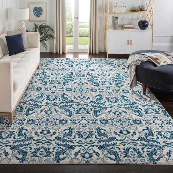 Evoke Ivory/Blue 9 ft. x 12 ft. Floral Area Rug