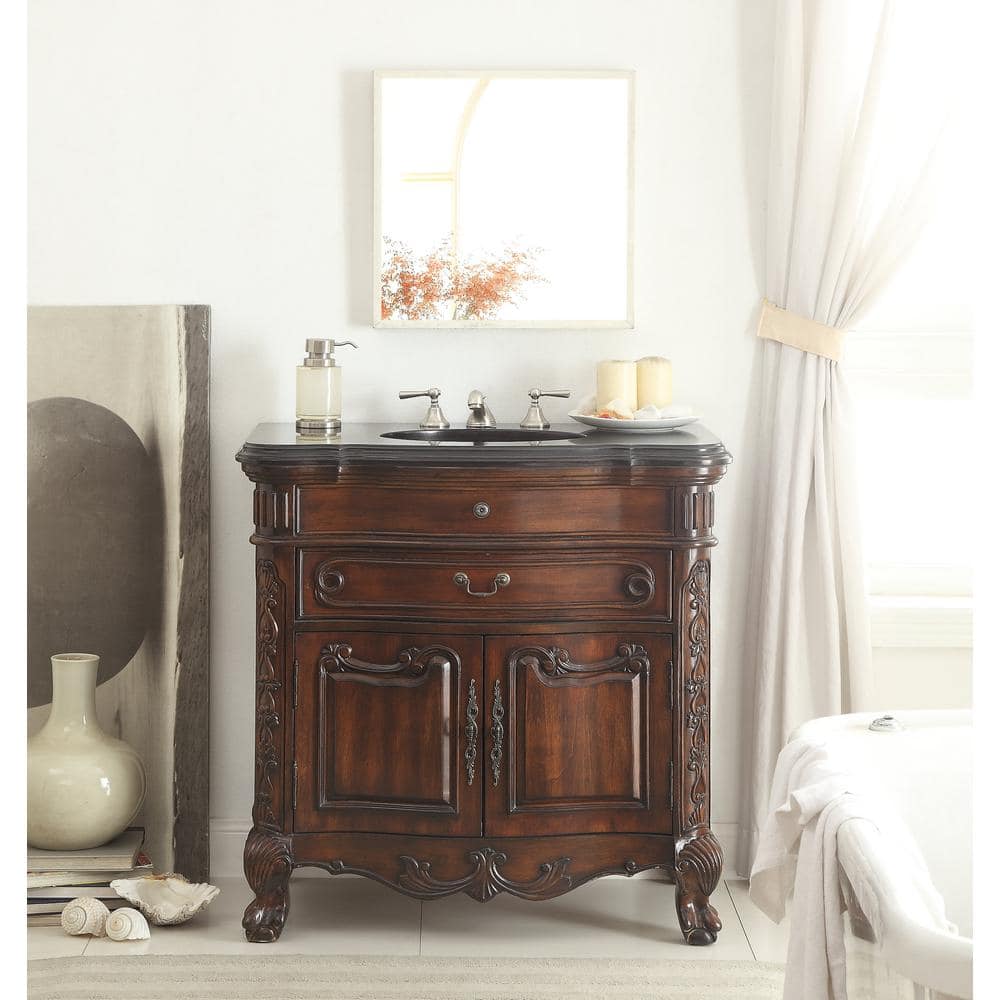 Madison 36" Brown Mahogany Bathroom Vanity with Black Granite Top
