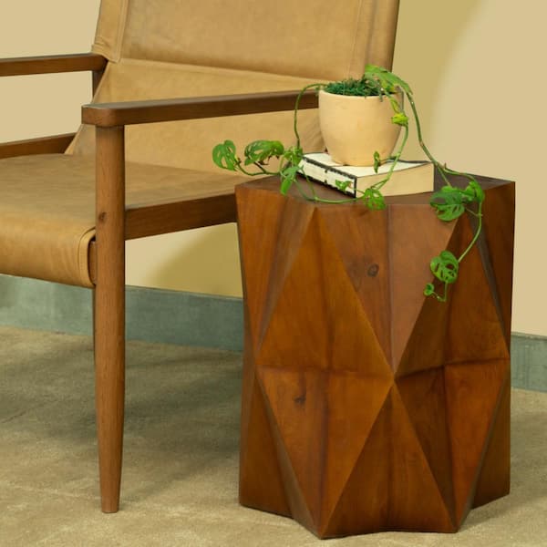 HomeRoots 20.5 in. Brown Hexagon Wood End Table
