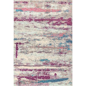 Contemporary Pop Modern Abstract Brushstroke Cream/Pink 8 ft. x 10 ft. Area Rug