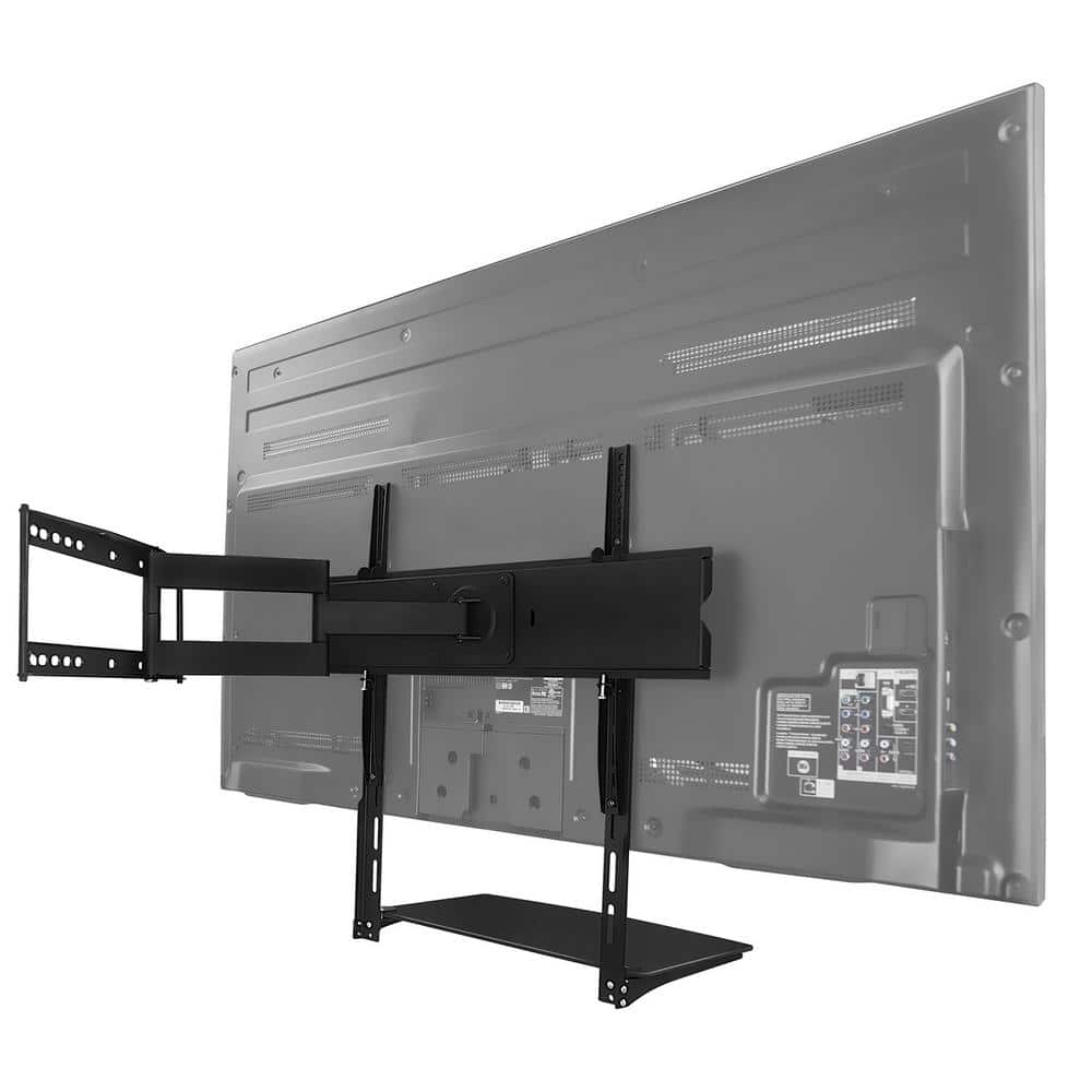 Black Tempered Glass TV Wall Mount Shelf with High-Gloss Finish