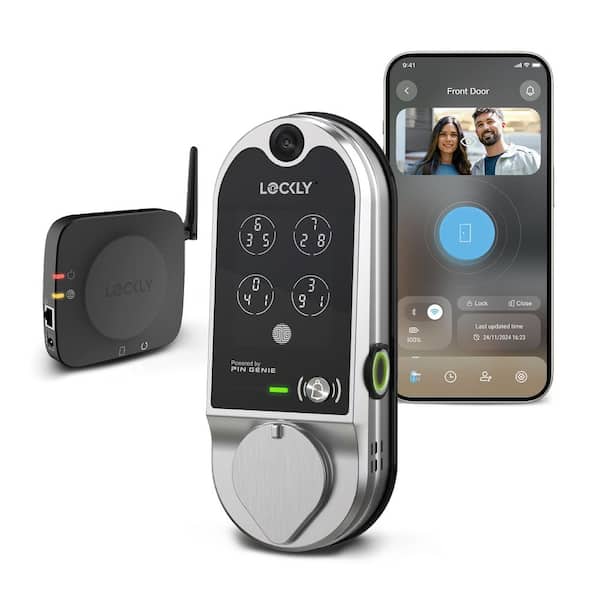 Vision Satin Nickel Deadbolt WiFi Smart Lock with Video Doorbell, Fingerprint, Keypad, App, Voice Control, 2-Way Audio